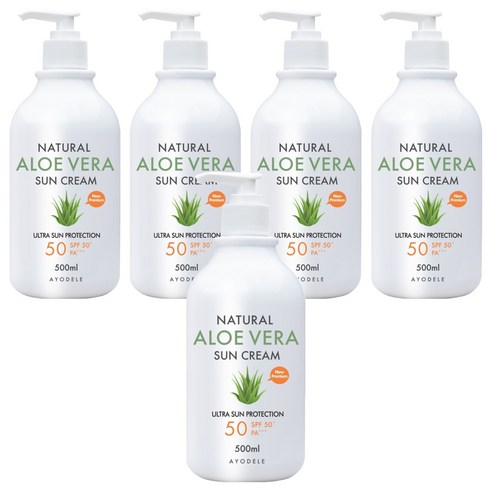 아요델 내추럴 알로에베라 선크림 SPF50+ PA+++, 500ml, 5개